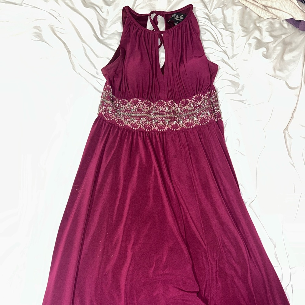 Elegant Burgundy Gown with Beaded Waist